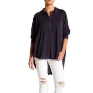 We The Free Blue High Low Henley Top Long Sleeve S